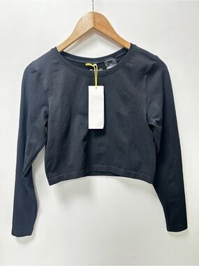 H&M Move Seamless Cropped Sports Top Black Long Sleeve Activewear Size Large NWT